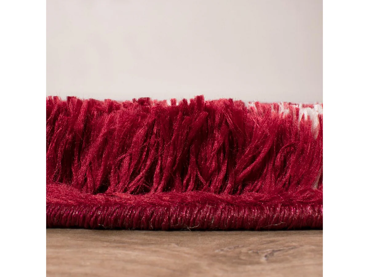 Tapis shaggy 80x300 rectangle tissé rouge et blanc motif abstrait EMBER 3