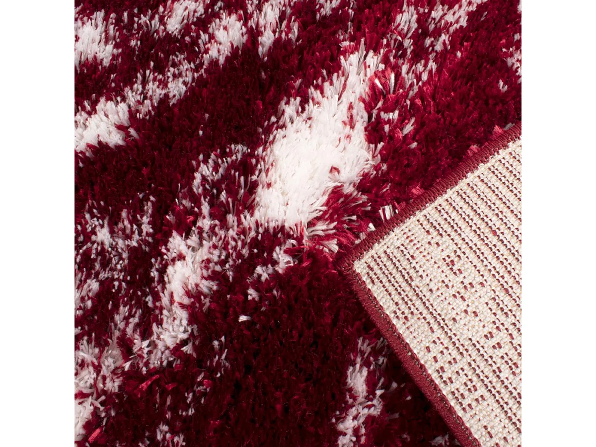 Tapis shaggy 80x300 rectangle tissé rouge et blanc motif abstrait EMBER 3
