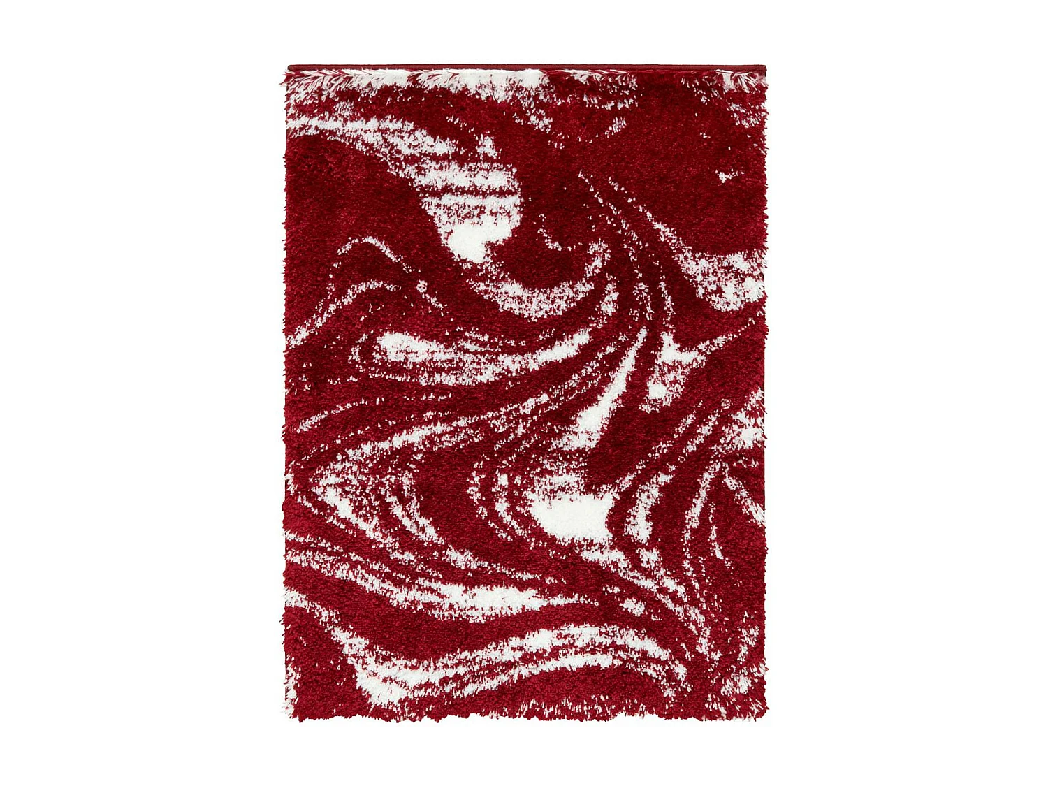 Tapis shaggy 80x300 rectangle tissé rouge et blanc motif abstrait EMBER 3