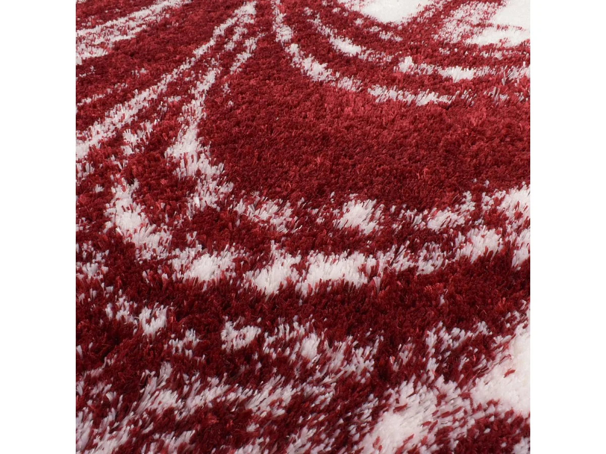 Tapis shaggy 80x300 rectangle tissé rouge et blanc motif abstrait EMBER 3