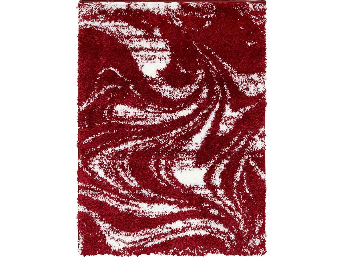 Tapis shaggy 80x300 rectangle tissé rouge et blanc motif abstrait EMBER 3