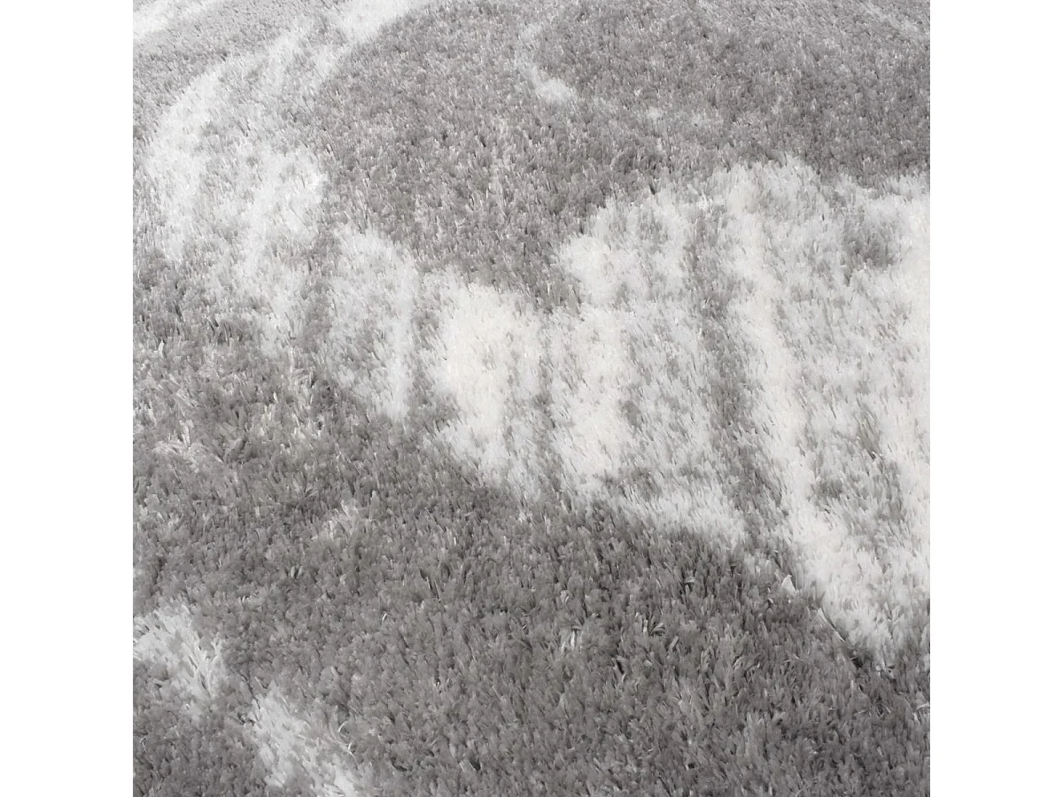 Tapis shaggy 80x300 rectangle tissé gris et blanc motif abstrait EMBER 3