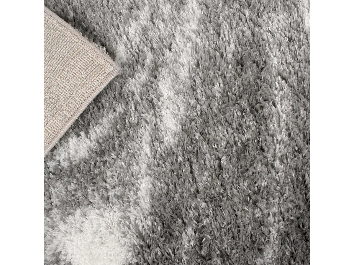 Tapis shaggy 80x300 rectangle tissé gris et blanc motif abstrait EMBER 3