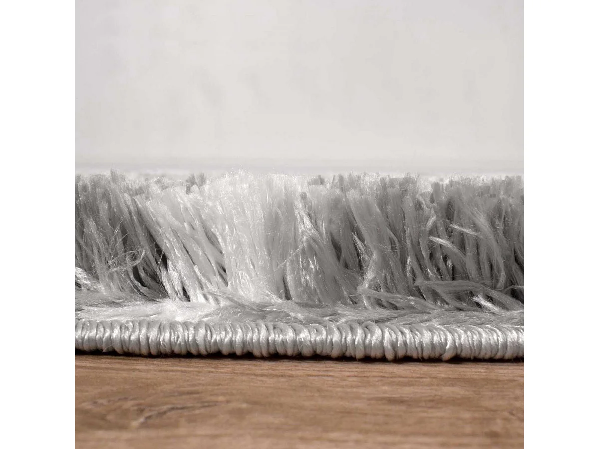 Tapis shaggy 80x300 rectangle tissé gris et blanc motif abstrait EMBER 3