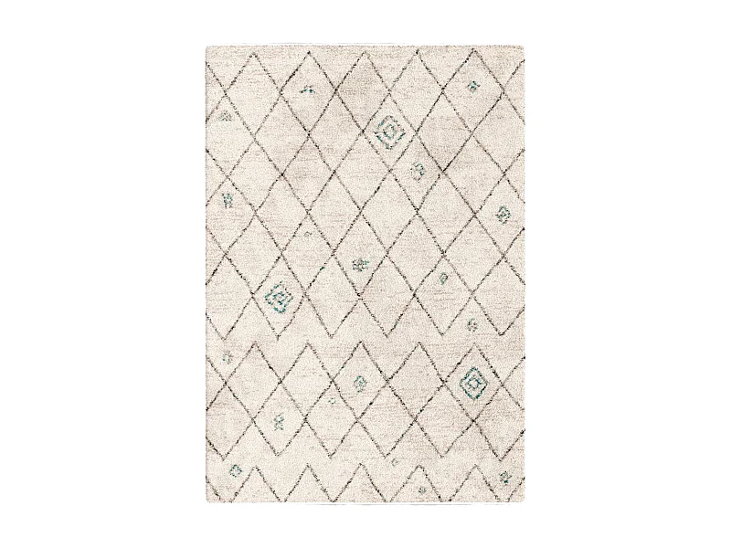 Tapis shaggy 200x290 rectangle tissé crème et bleu motif berbère AMORE 2