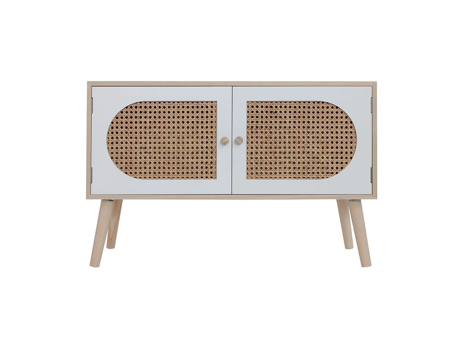 Meuble de Salon Buffet en Bois 2 Portes Blanc Marron Style Scandinave