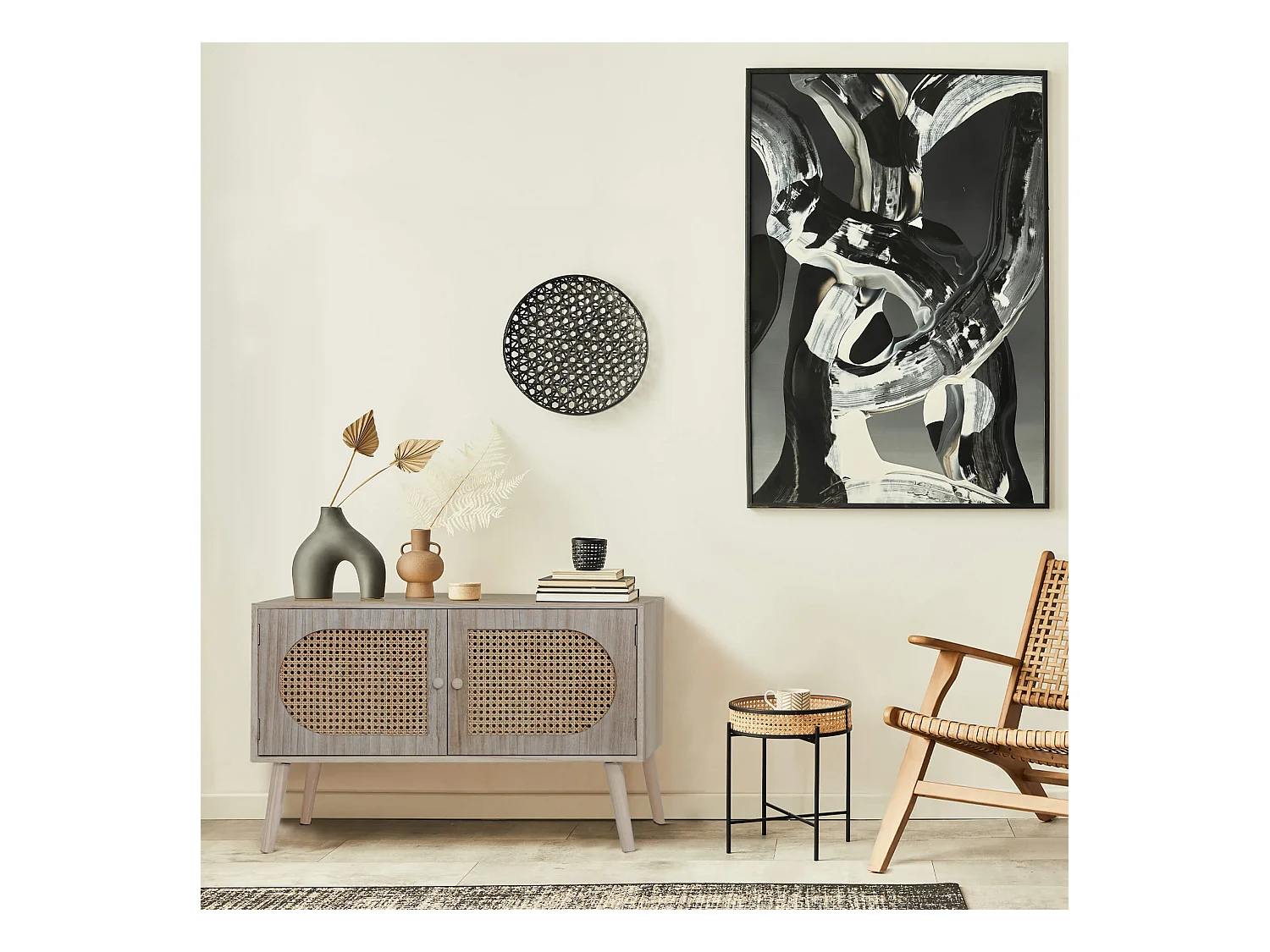 Meuble d'Entrée Scandinave avec 2 Portes en Bois Marron