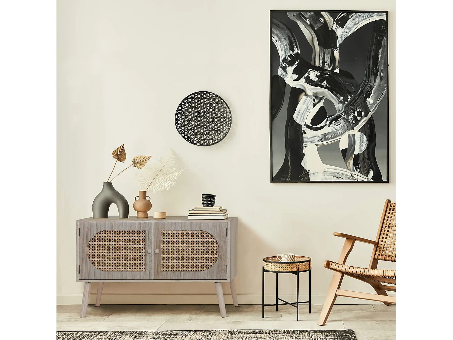 Meuble d'Entrée Scandinave avec 2 Portes en Bois Marron