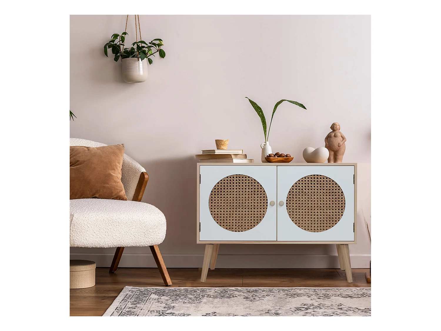 Meuble TV Bas Buffet Polyvalent avec 2 Portes en Bois Blanc Marron