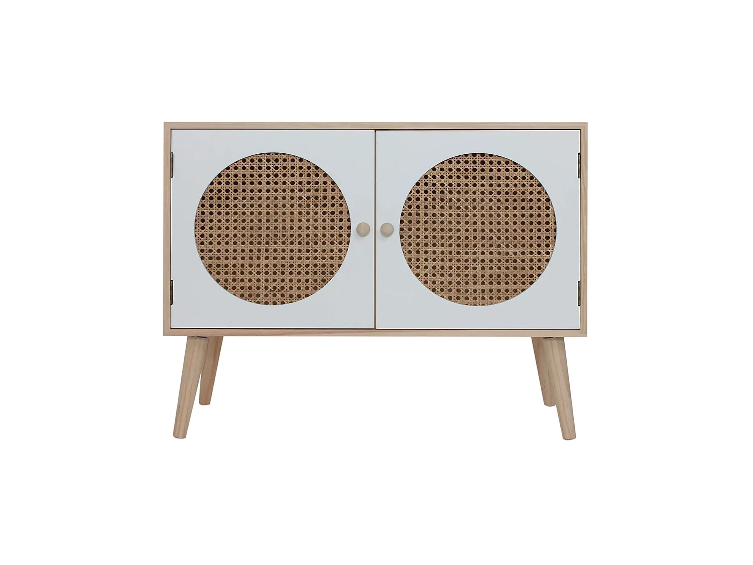 Meuble TV Bas Buffet Polyvalent avec 2 Portes en Bois Blanc Marron