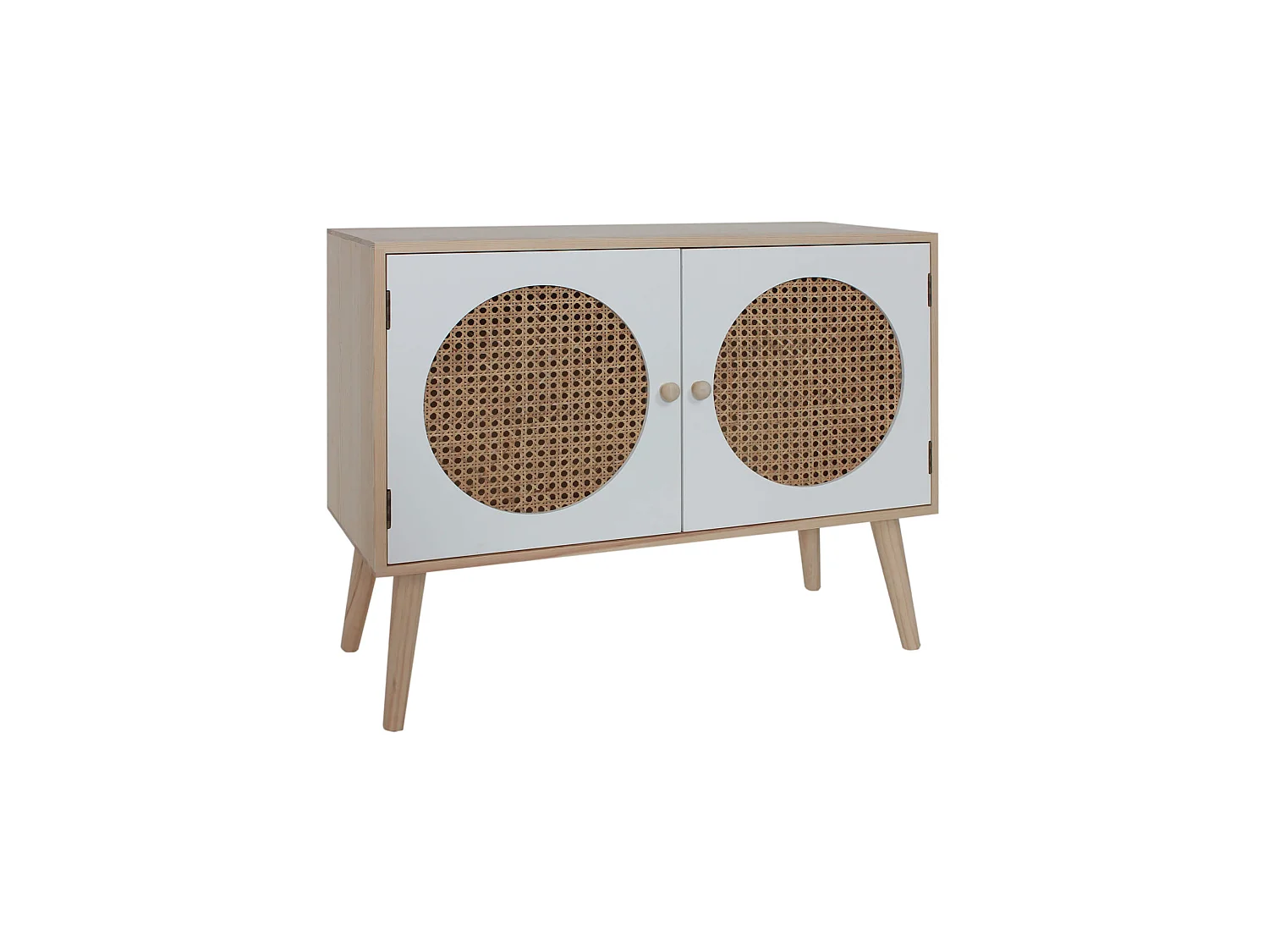 Meuble TV Bas Buffet Polyvalent avec 2 Portes en Bois Blanc Marron