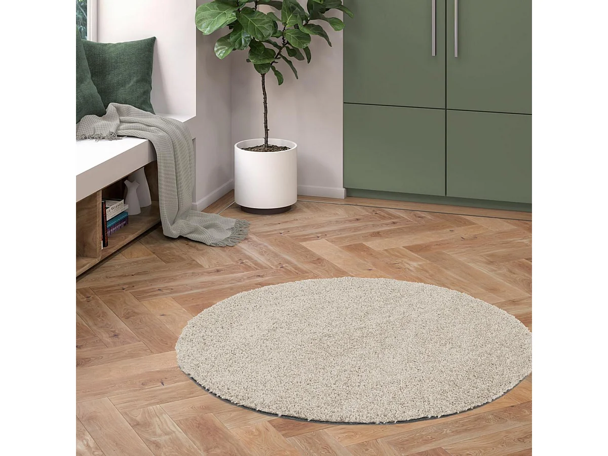 tapis salon Ø120cm tissé beige rond motif uni ALEGRIA