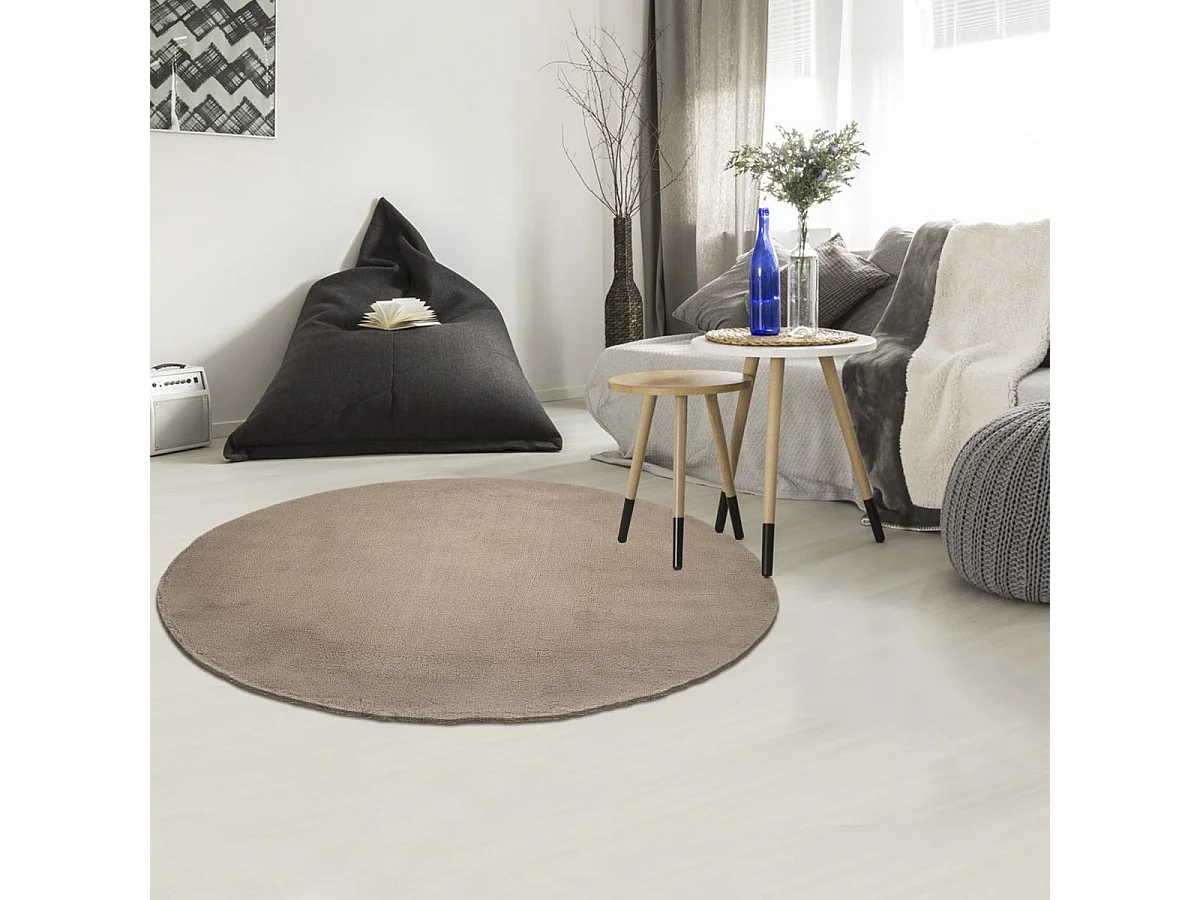 tapis chambre Ø120cm tissé beige rond motif uni CRIMSON 2