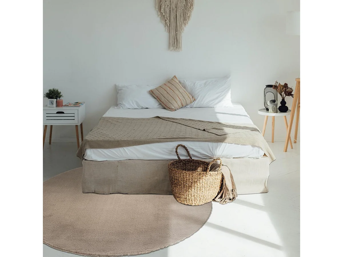 tapis chambre Ø120cm tissé beige rond motif uni CRIMSON 2