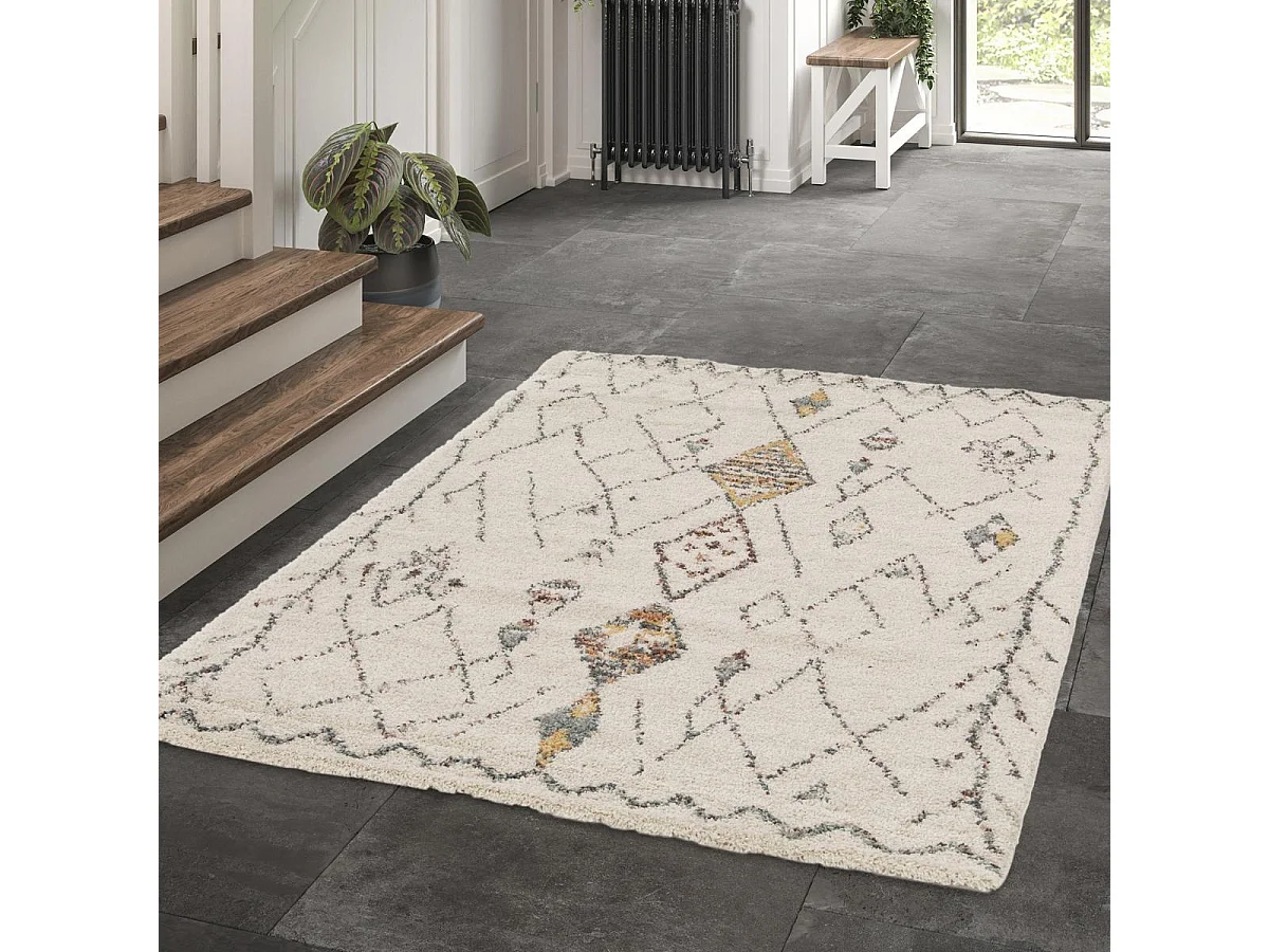 Tappeto Shaggy 160x230 rettangolo tessuto color crema e beige motivo berbero AURORA 1