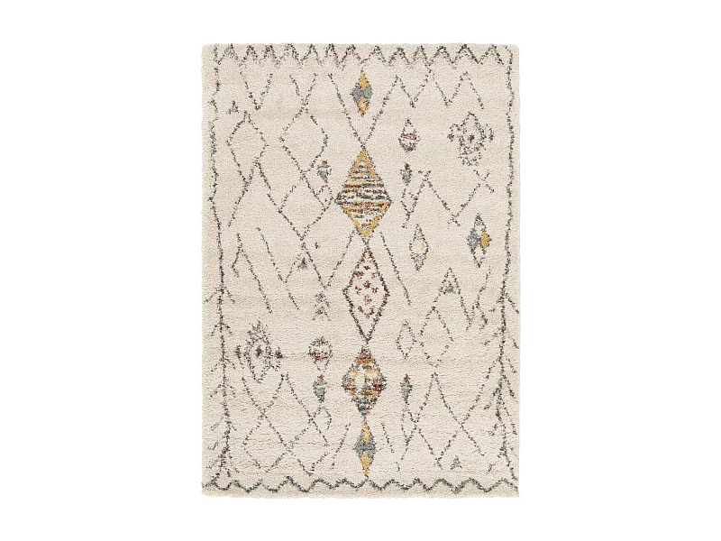 Tapis shaggy 160x230 rectangle tissé crème et beige motif berbère AURORA 1