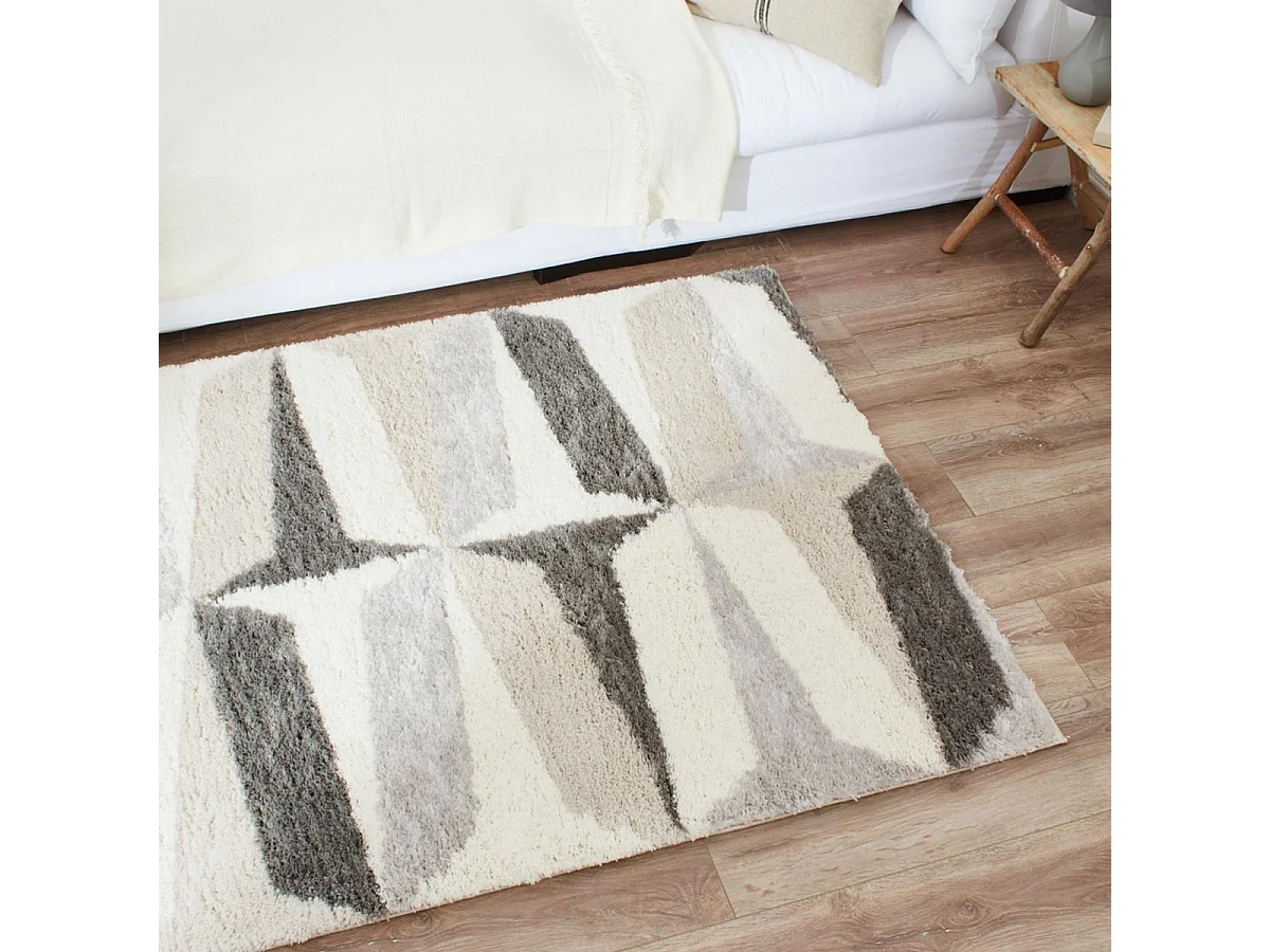 tapis chambre 120x160 tissé gris et blanc rectangle motif géométrique NUEVO