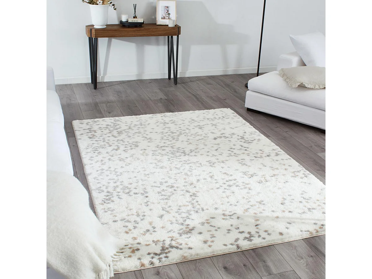 Tapis shaggy 160x230 rectangle tissé beige et blanc motif géométrique TEROVA 1
