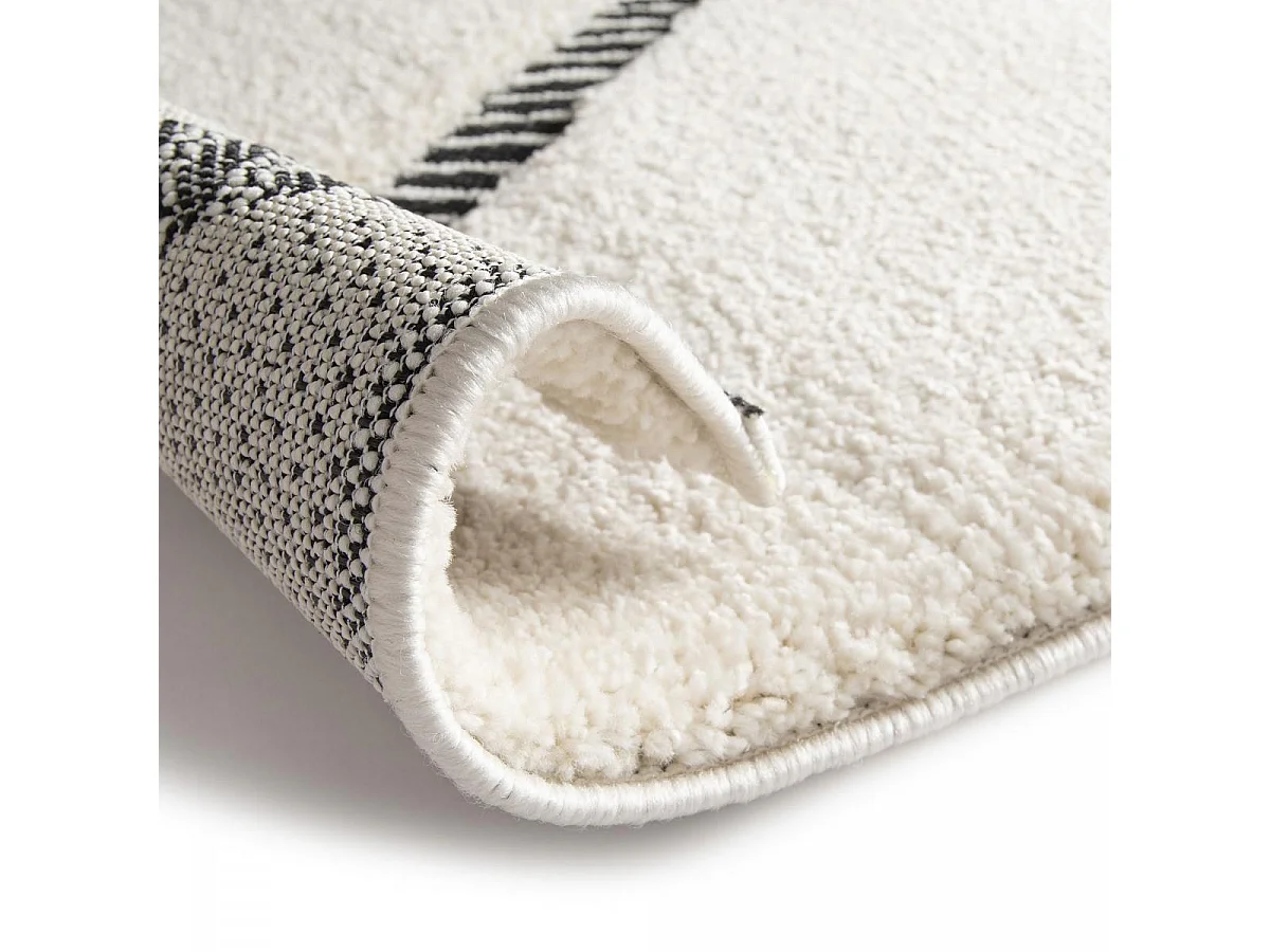 tapis salle à manger 160x230 tissé bleu et crème rectangle motif géométrique