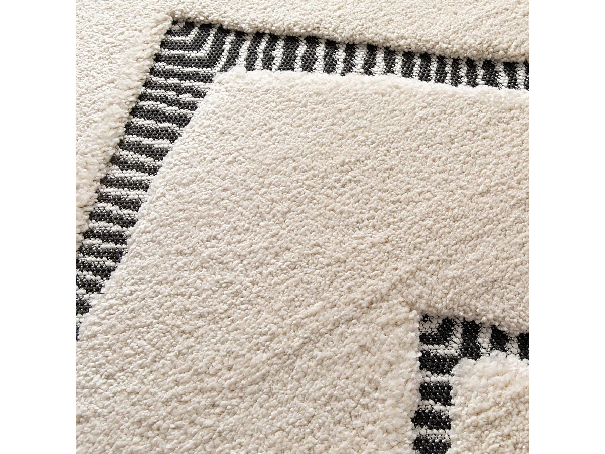 tapis salle à manger 160x230 tissé bleu et crème rectangle motif géométrique