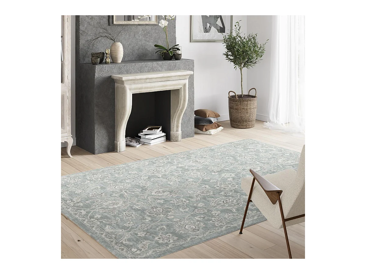 tapis grand salon 200x290 tissé vert rectangle motif fresque LUCEN 6