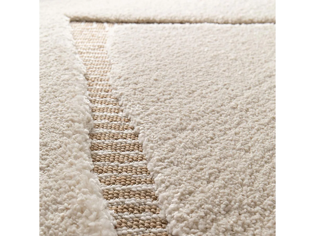 tapis grand salon 200x290 tissé crème et gris rectangle motif géométrique ALATER