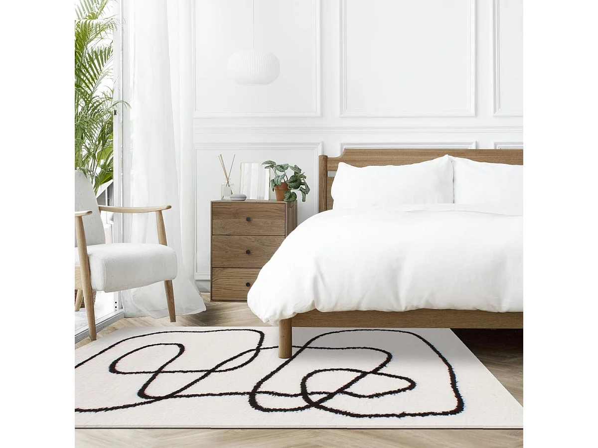 Tapis longs poils shaggy 80x150 rectangle tissé blanc et noir