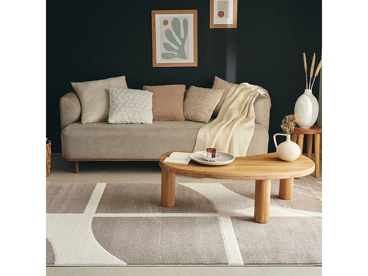 tapis chambre 120x160 tissé crème et beige rectangle motif géométrique ECHO