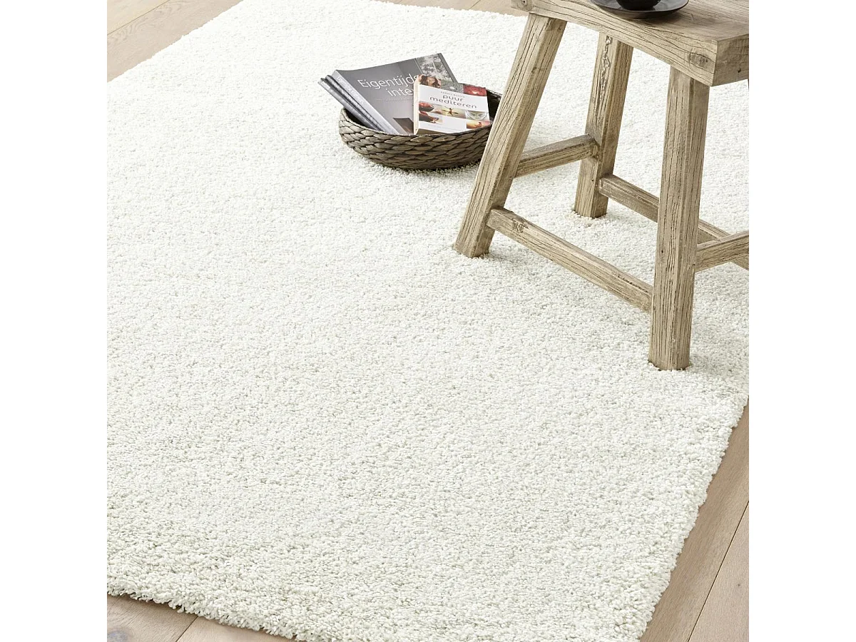 Tapis shaggy 80x150 rectangle tissé blanc motif uni AMORE 1