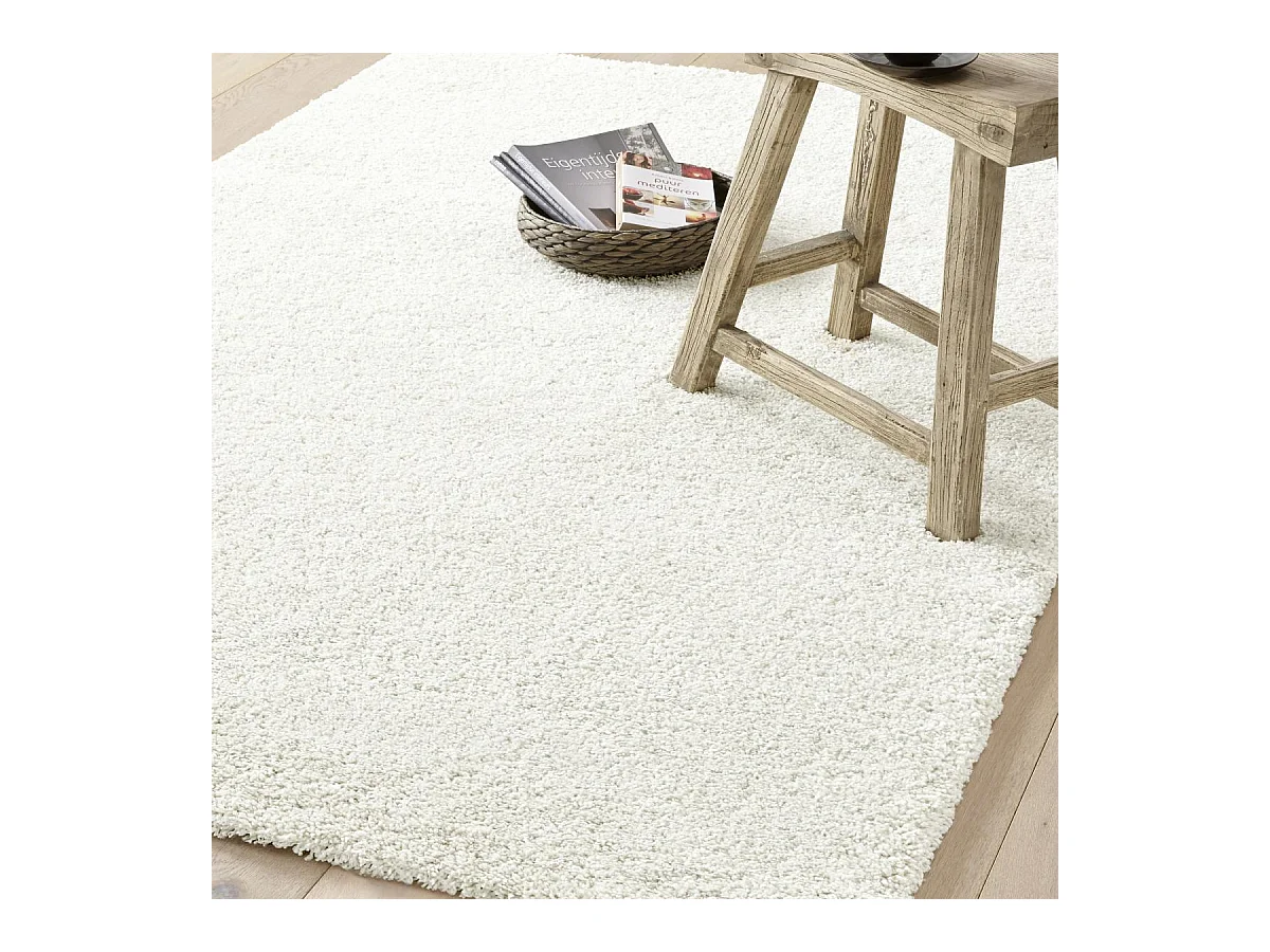 Tapis shaggy 80x150 rectangle tissé blanc motif uni AMORE 1