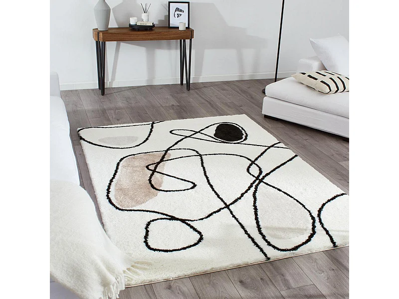 Tapis shaggy 160x230 rectangle tissé marron et noir motif géométrique INFINA 1