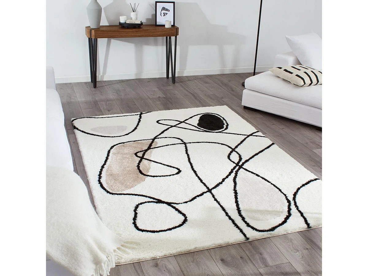 Tapis shaggy 160x230 rectangle tissé marron et noir motif géométrique INFINA 1