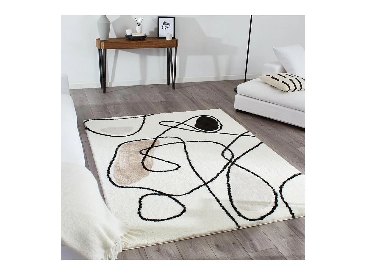 Tapis shaggy 160x230 rectangle tissé marron et noir motif géométrique INFINA 1