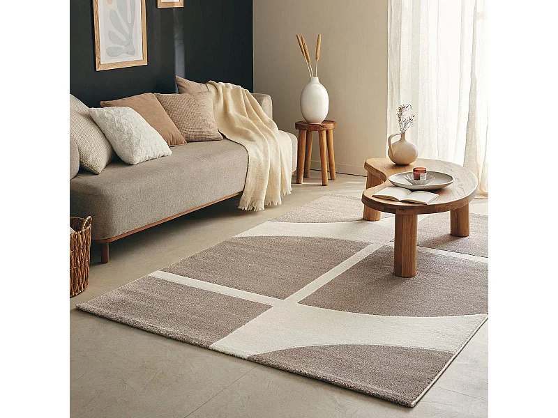 tapis entrée 80x150 tissé crème et beige rectangle motif géométrique ECHO