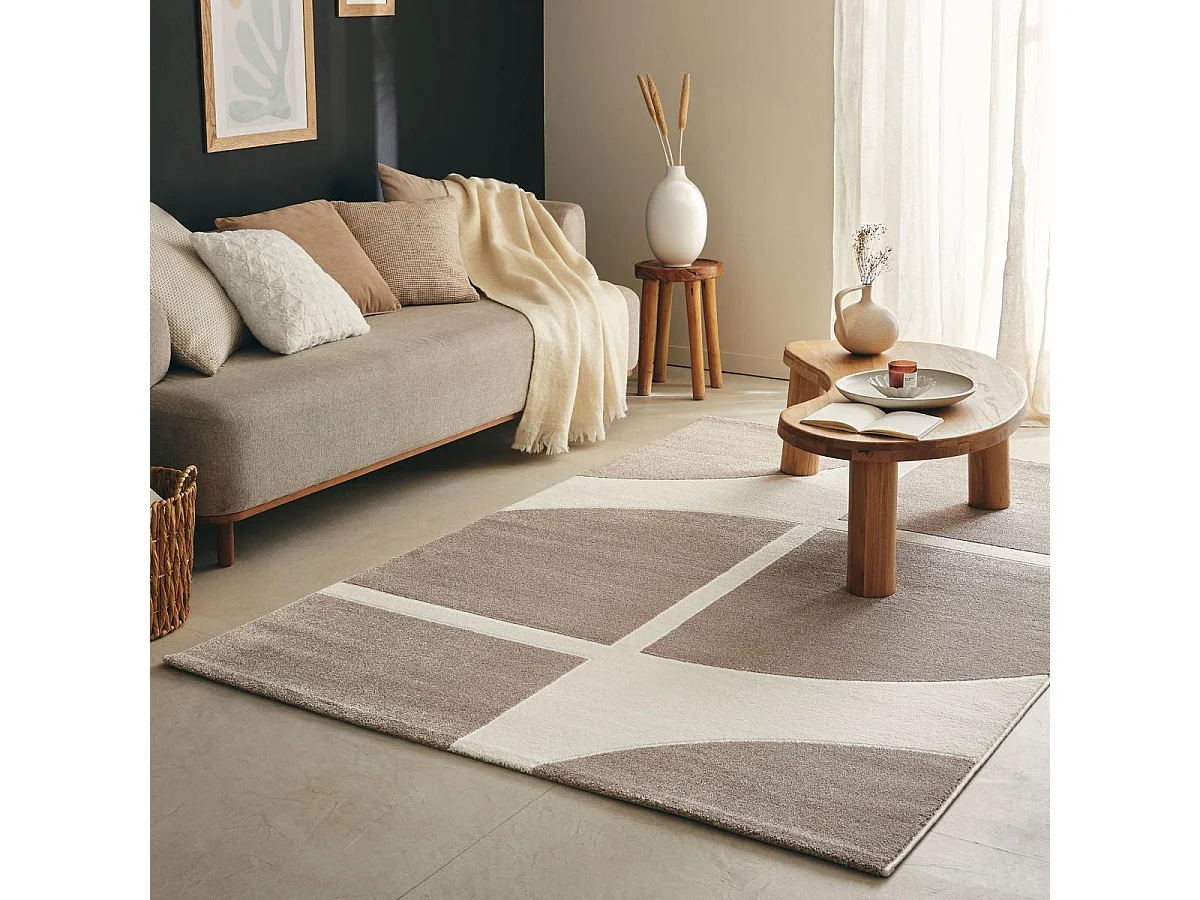 tapis entrée 80x150 tissé crème et beige rectangle motif géométrique ECHO