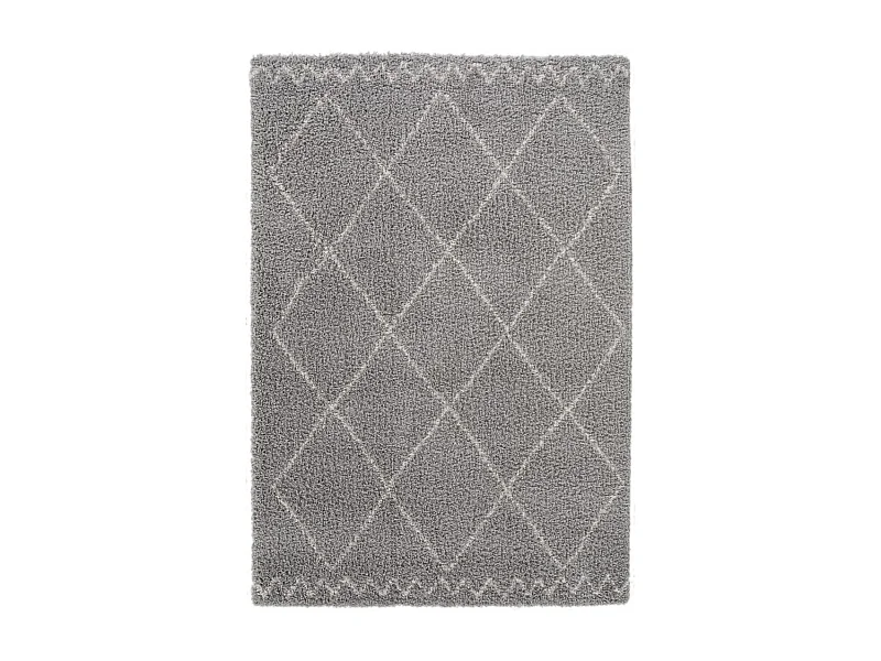 Tapis shaggy 160x230 rectangle tissé gris et crème motif berbère CHROMA 3