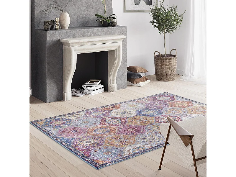 tapis salle à manger 160x230 tissé violet et gris rectangle motif ethnique