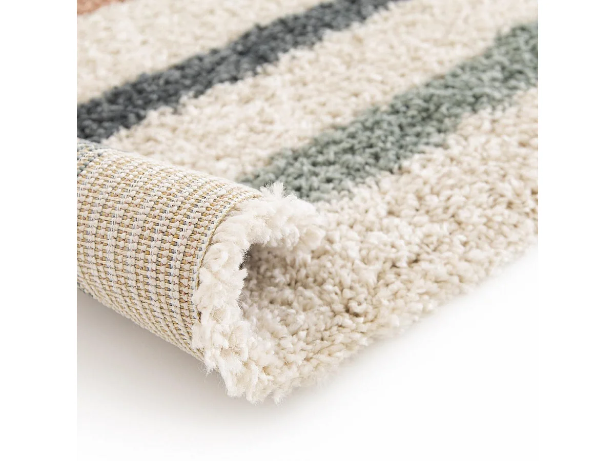 Tapis shaggy 80x150 rectangle tissé bleu et beige motif géométrique AURORA 4