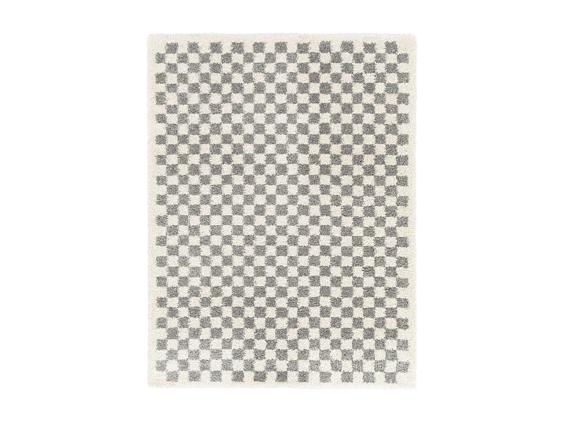 Tapis shaggy 80x150 rectangle tissé gris et beige motif géométrique AVANTE