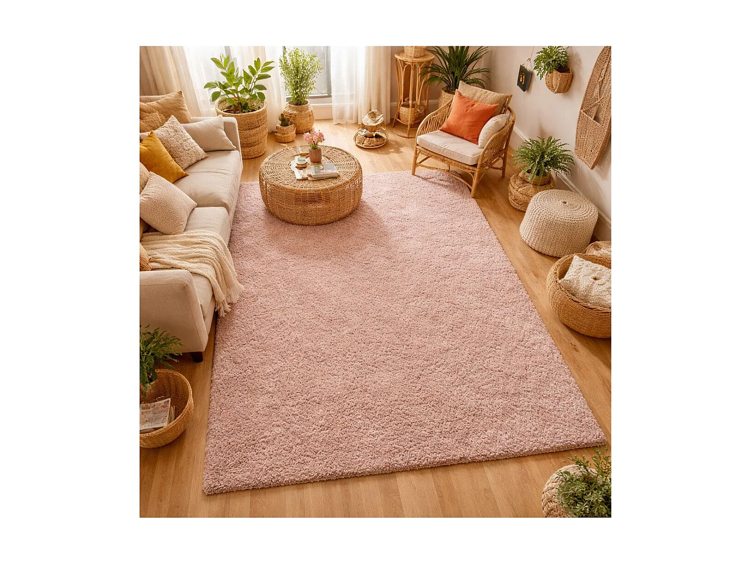 tapis chambre 80x150 tissé rose rectangle motif uni ALEGRIA