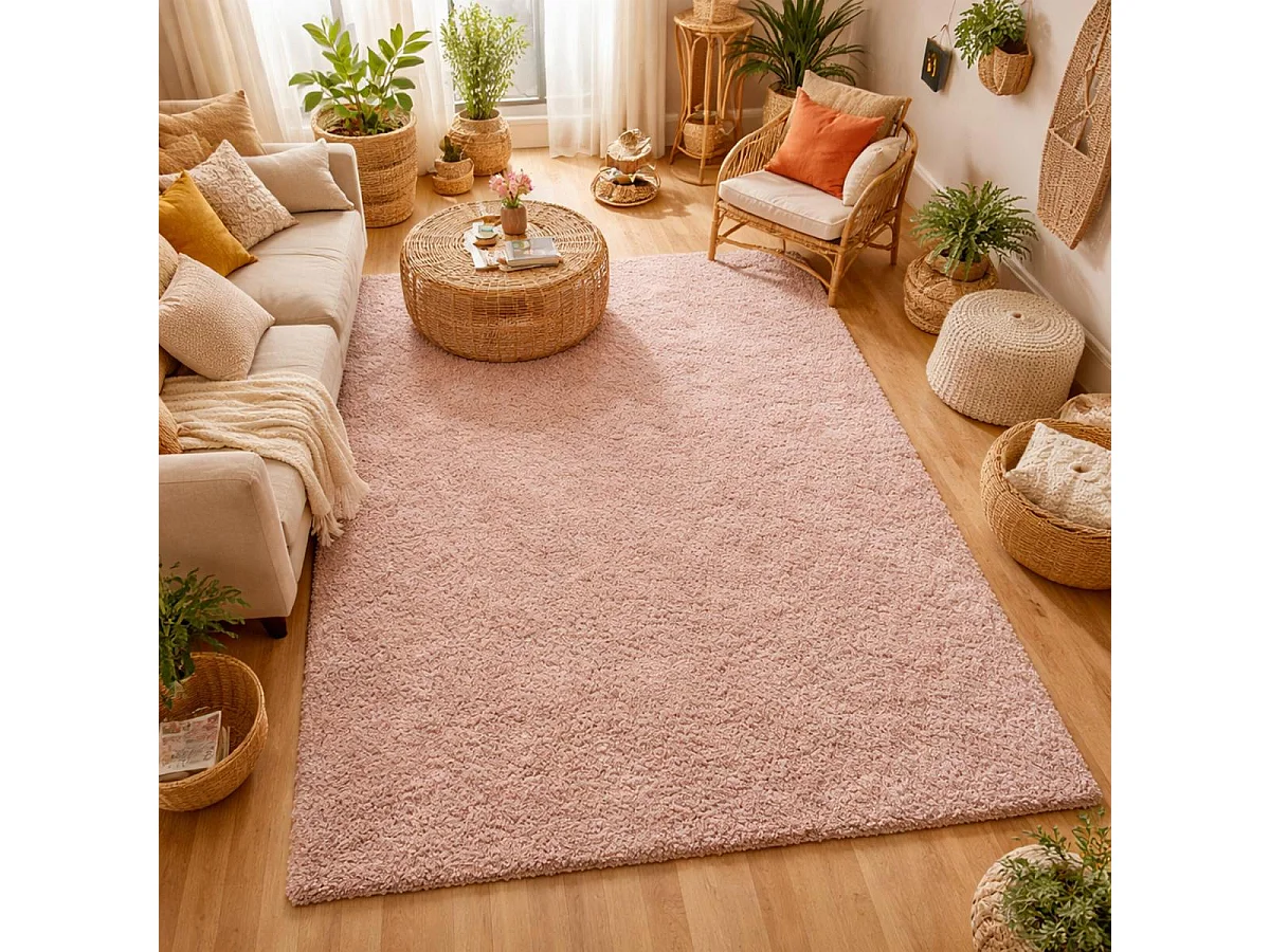 tapis chambre 80x150 tissé rose rectangle motif uni ALEGRIA