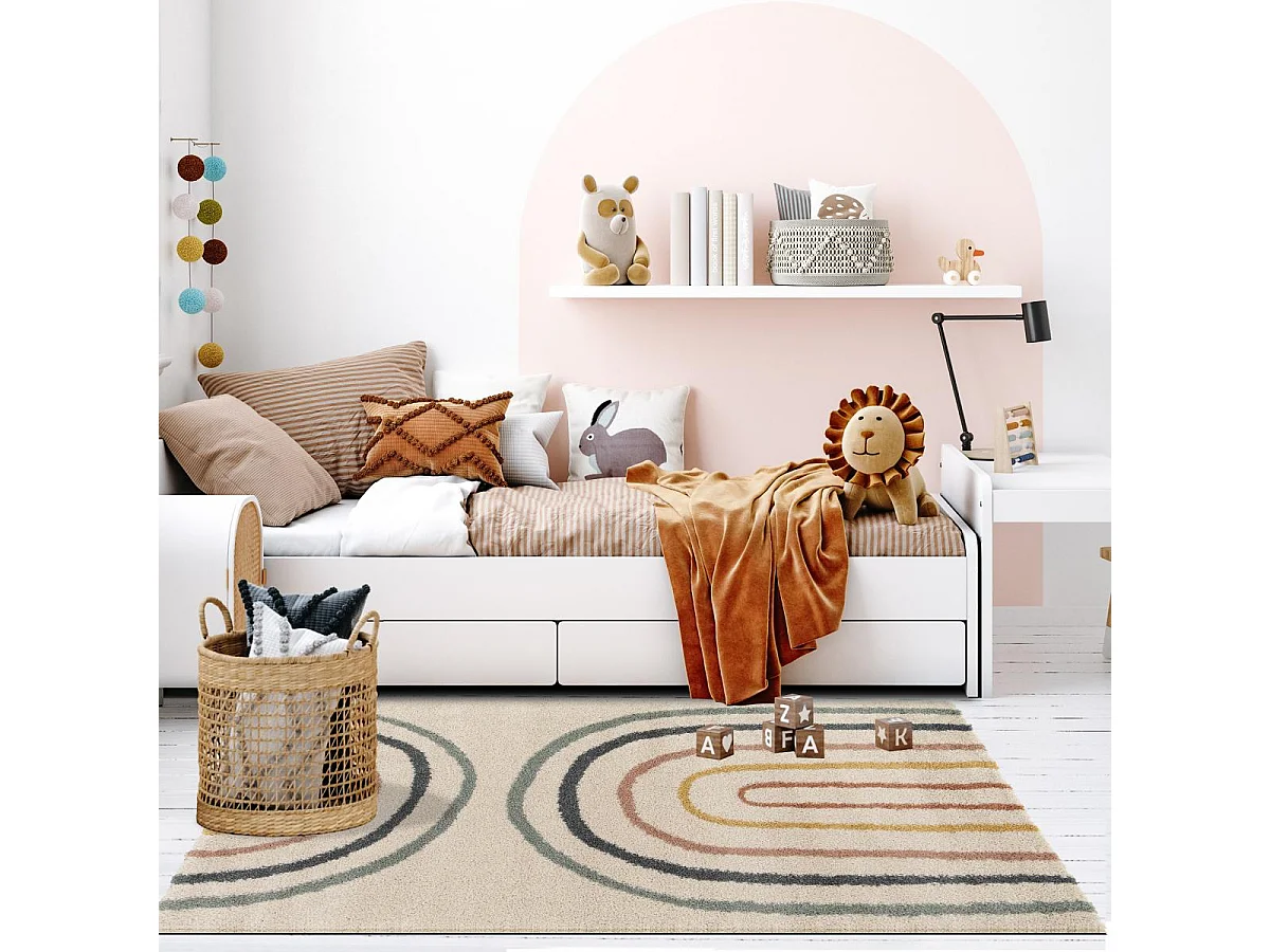 Tappeto shaggy 160x230 rettangolo intrecciato motivo geometrico blu e beige AURORA 4