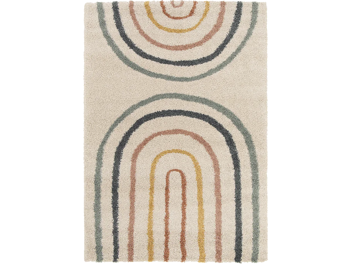 Tapis shaggy 160x230 rectangle tissé bleu et beige motif géométrique AURORA 4