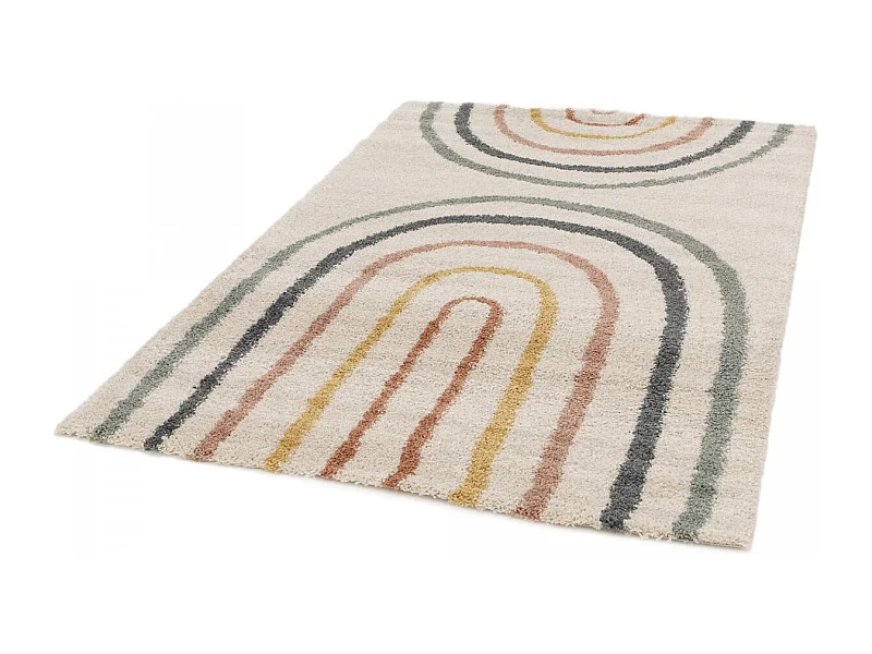 Tapis shaggy 160x230 rectangle tissé bleu et beige motif géométrique AURORA 4