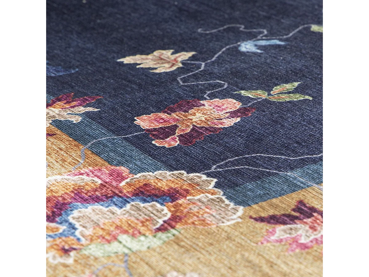 tapis grand salon 200x290 tissé beige et bleu rectangle motif floral VIVACE 7