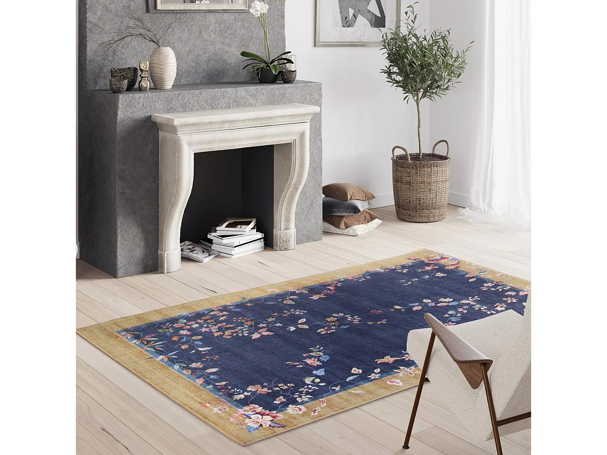 tappeto da soggiorno grande 200x290 tessuto rettangolare beige e blu motivo floreale VIVACE 7