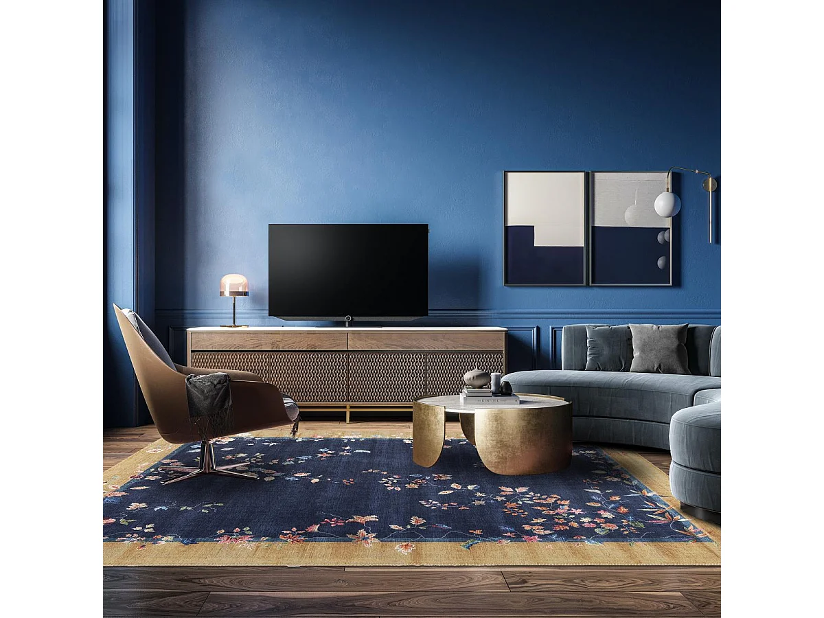 tappeto da soggiorno grande 200x290 tessuto rettangolare beige e blu motivo floreale VIVACE 7