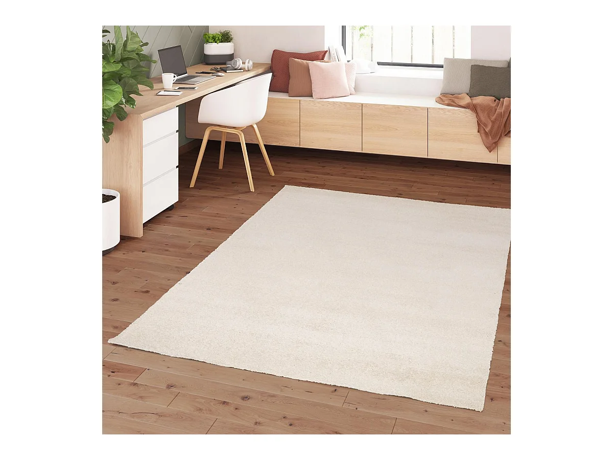 tapis grand salon 200x290 tissé crème rectangle motif uni ALEGRIA