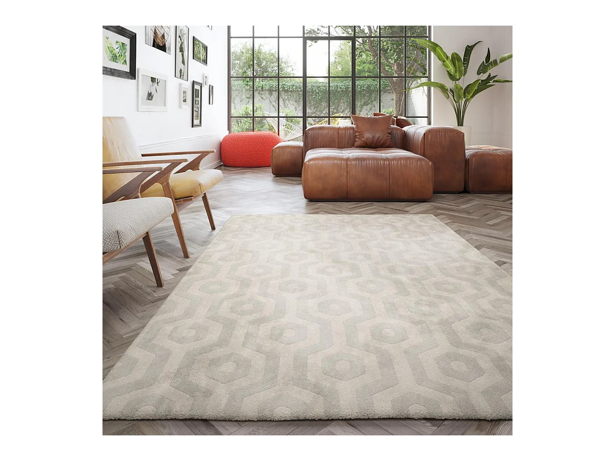 tapis salon 120x170 tissé gris rectangle motif fresque LUCEN 2
