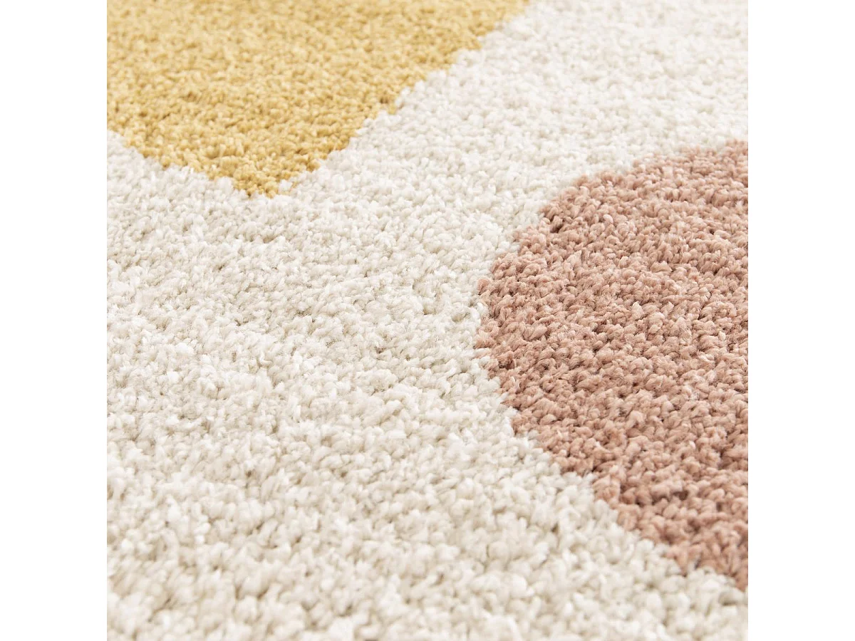 Tapis shaggy 160x230 rectangle tissé beige et orange motif géométrique AURORA 3